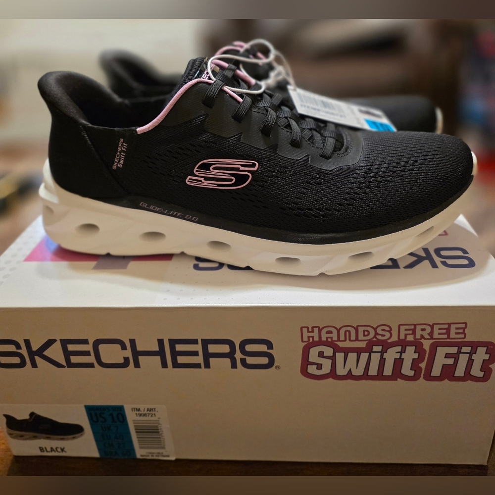 Skechers Women's Black & Pink Slip-On Athletic Sneakers - Picture 2 of 5